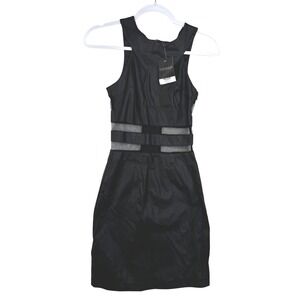 Topshop Womens Black Faux Leather Mesh Cut Out Bodycon Mini Dress Size 0 Flawed